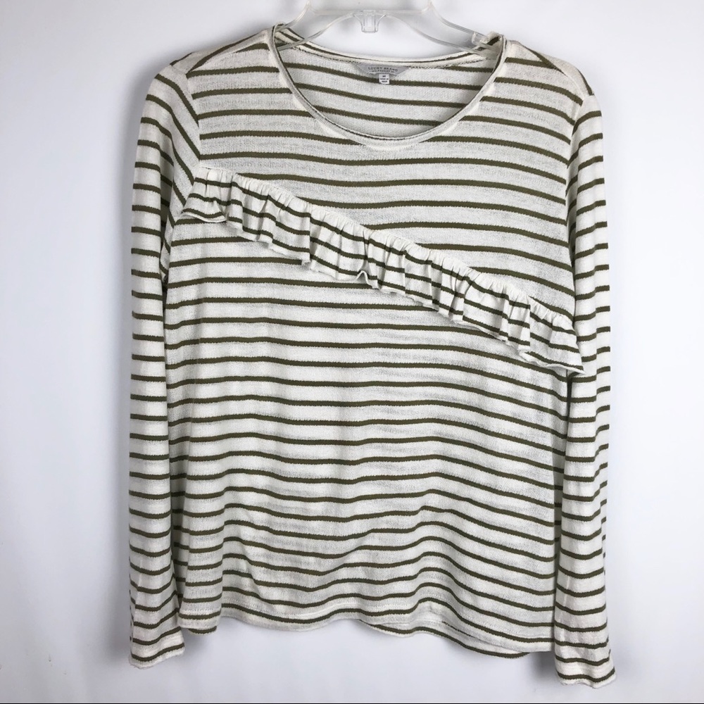 Lucky Brand Women's Top Asymmetrical Stripe Ruffle